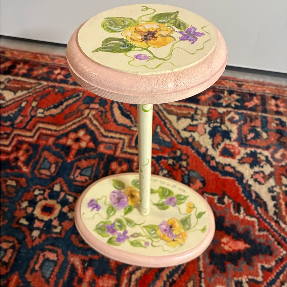 Floral Hand Painted Wooden Hat Display Stand